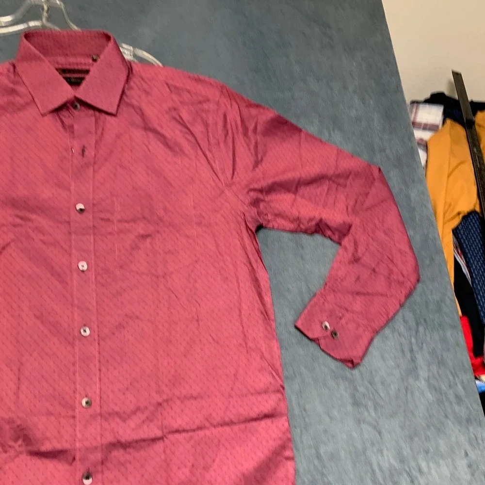 Cobb Italy Dress Shirt Mens 15.5 Pink Geometric Chest Pocket Long Sleeve Formal